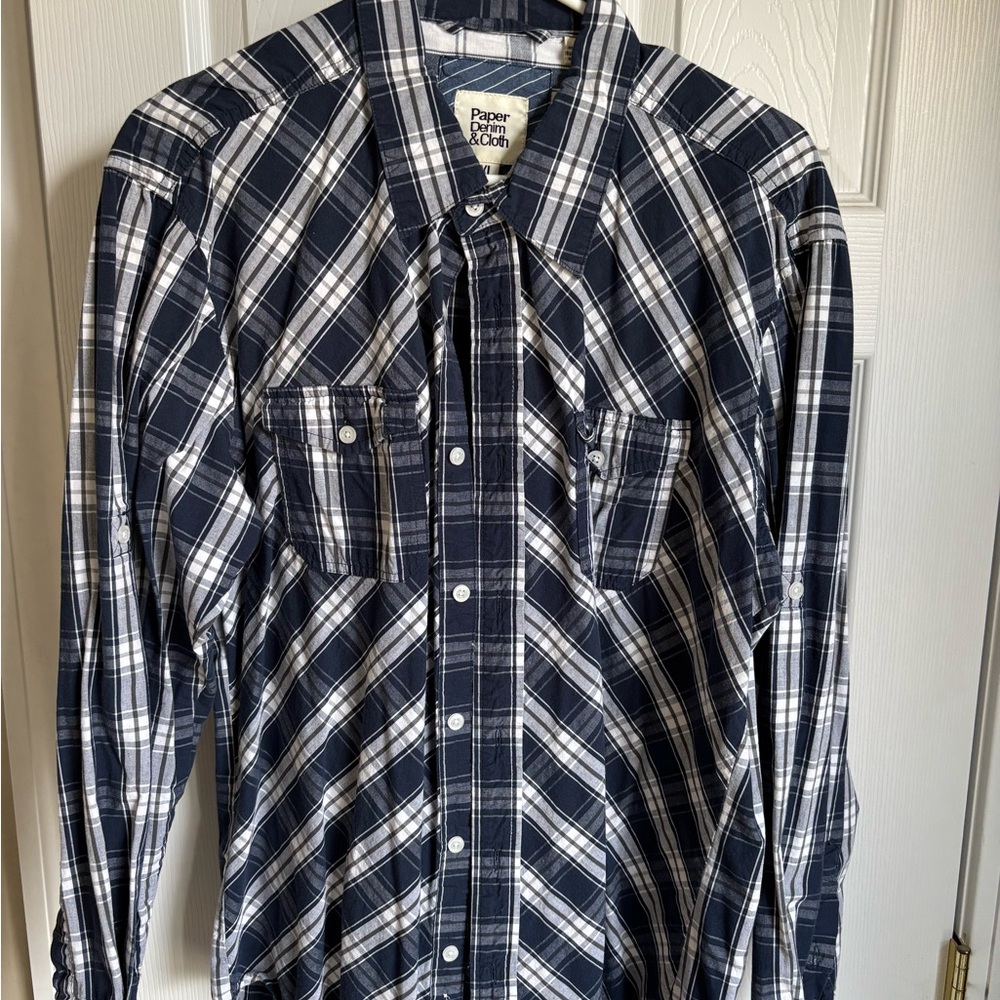 Paper Denim & Cloth Navy and White Plaid Long-Sleeve Button-Down Shirt